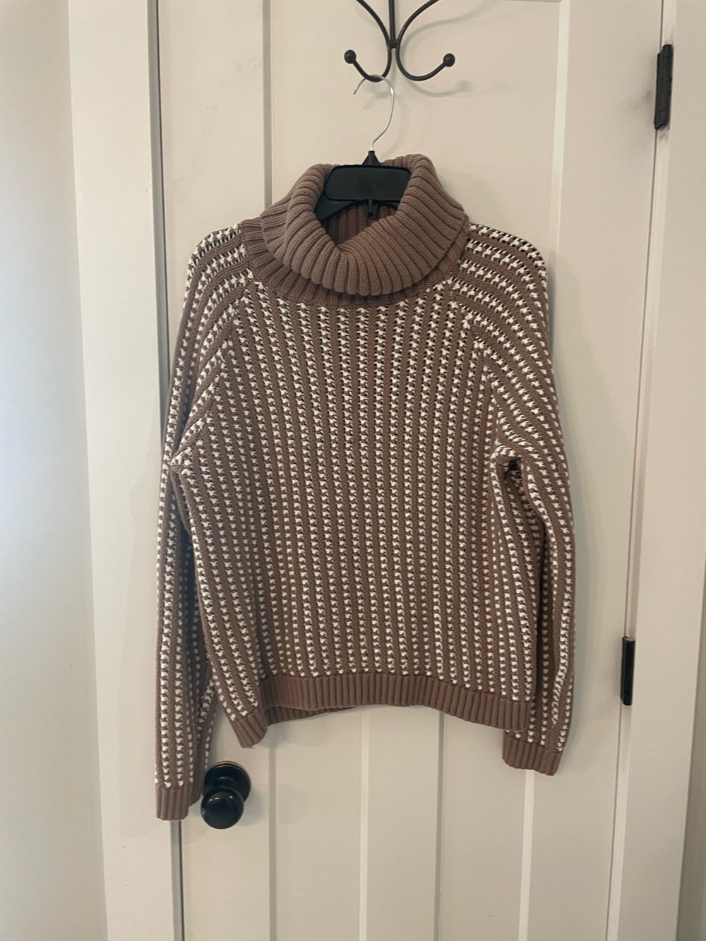Haven Well Within Taupe and Cream Cozy Ribbed Turtleneck Sweater